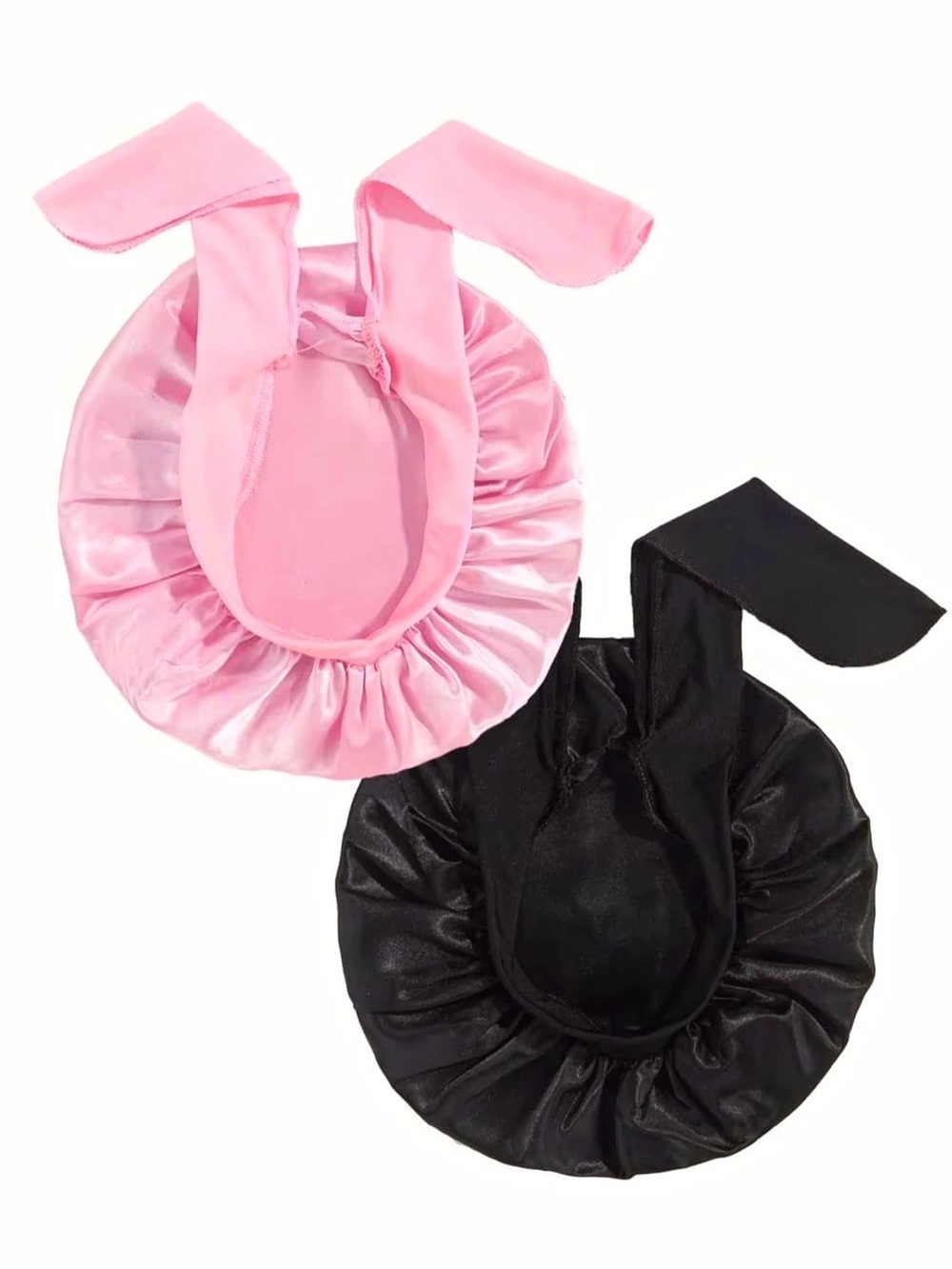 Kids Satin Reusable Shower Cap Bonnet 2 Pack Pink & Black 11 in